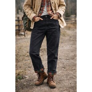 Land's End Women's Size 16 Flannel Lined Jeans Black Relaxed Fit Workwear 33x29